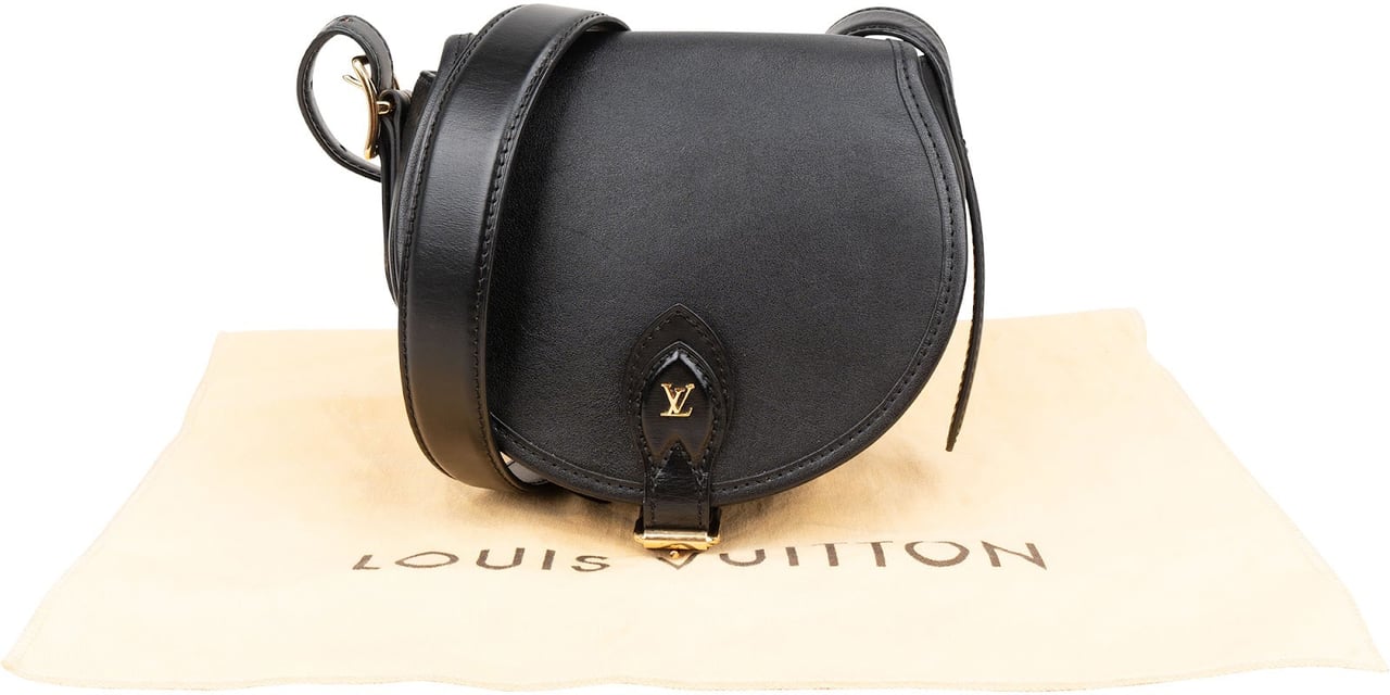 Louis Vuitton Black Calfskin Tambourin Crossbody Bag Zwart
