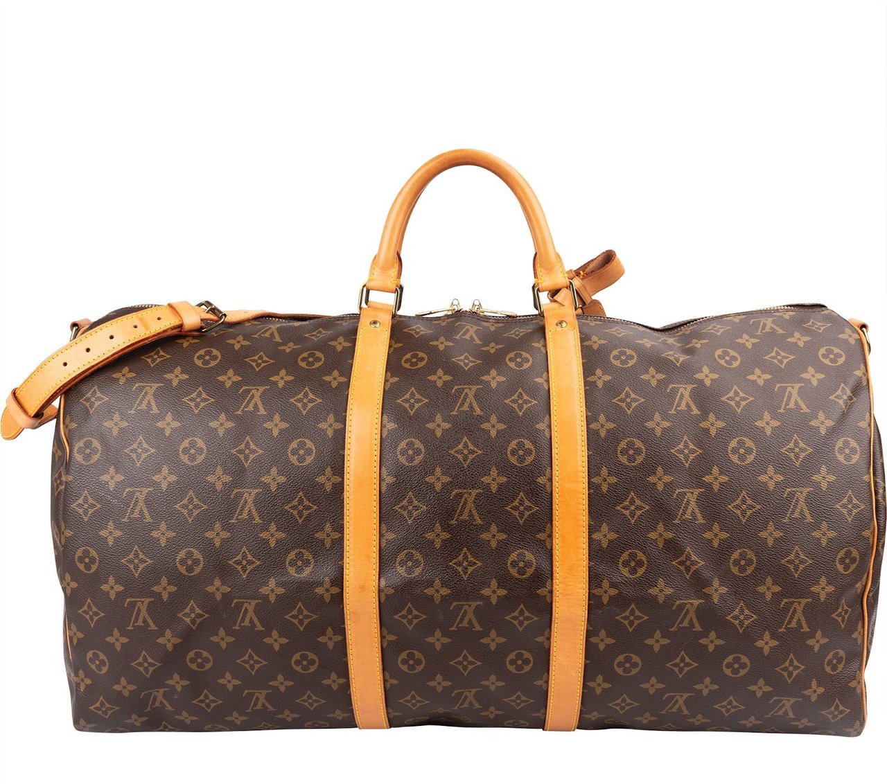 Louis Vuitton Monogram Canvas Keepall 60 Bandoulière Travel Bag Bruin
