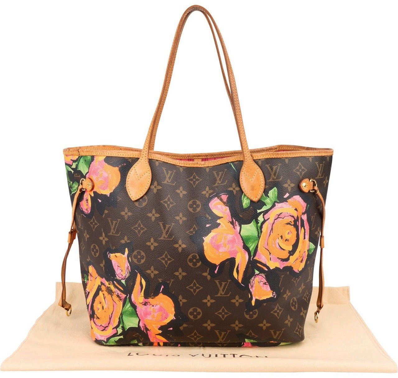 Louis Vuitton Limited Monogram Roses Neverfull MM Shoulder Bag Bruin