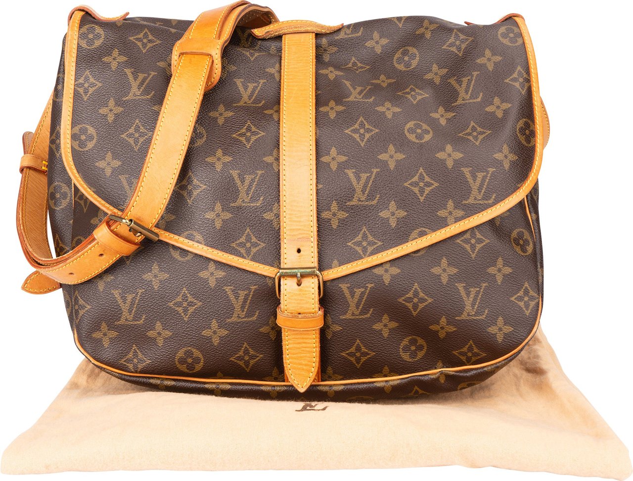 Louis Vuitton Louis Vuitton Canvas Monogram Saumur 35 Crossbody Bag Bruin