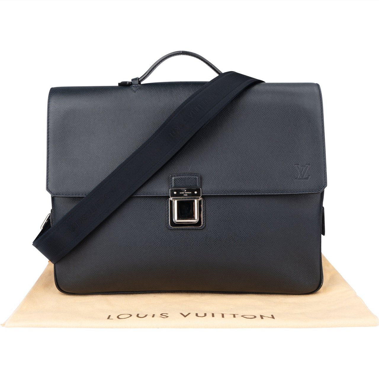Louis Vuitton Louis Vuitton Blue Taiga Leather Vassili PM Business Handbag Blauw