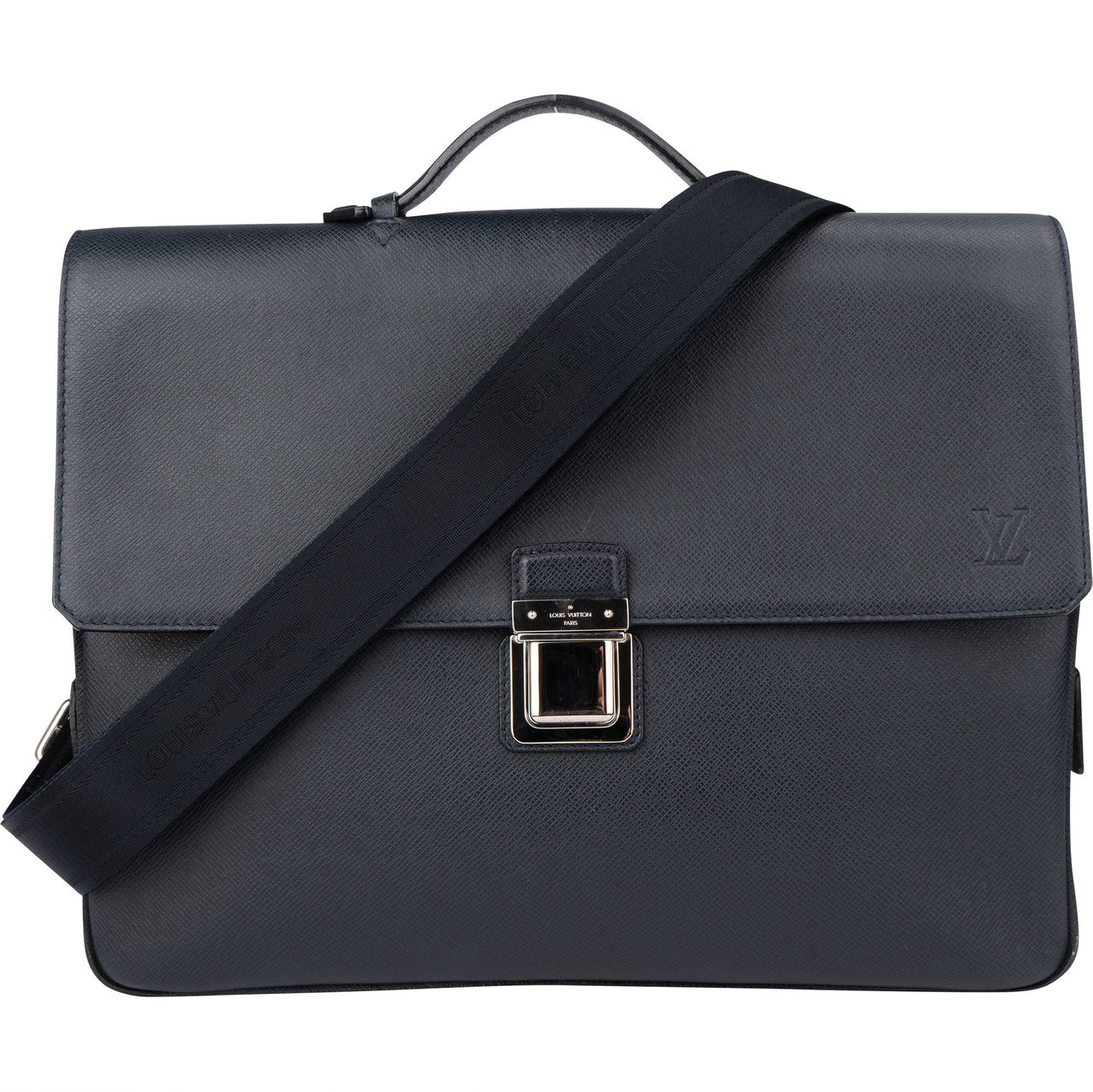 Louis Vuitton Louis Vuitton Blue Taiga Leather Vassili PM Business Handbag Blauw