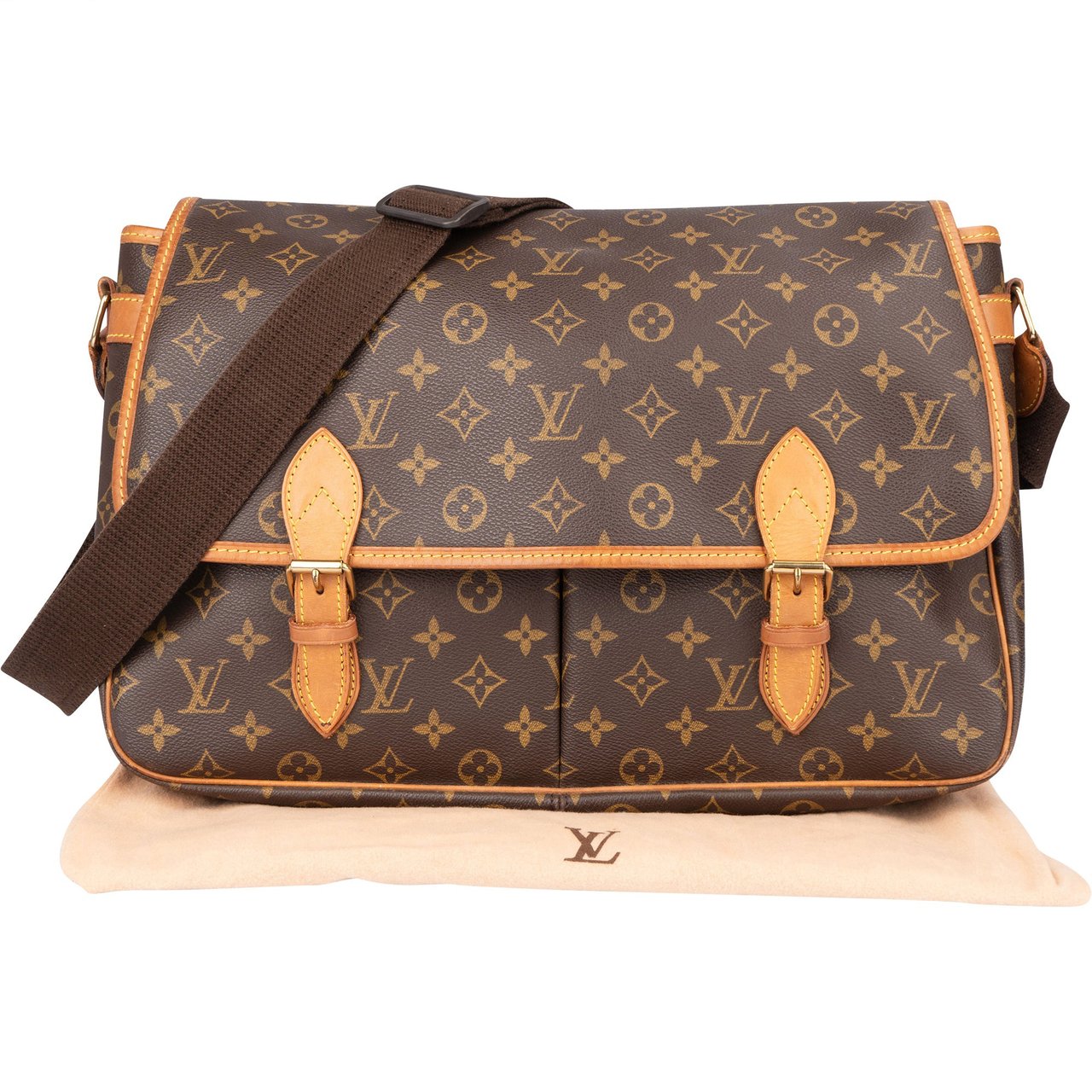 Louis Vuitton Louis Vuitton Canvas Monogram Gibeciere GM Messenger Crossbody Bag Bruin