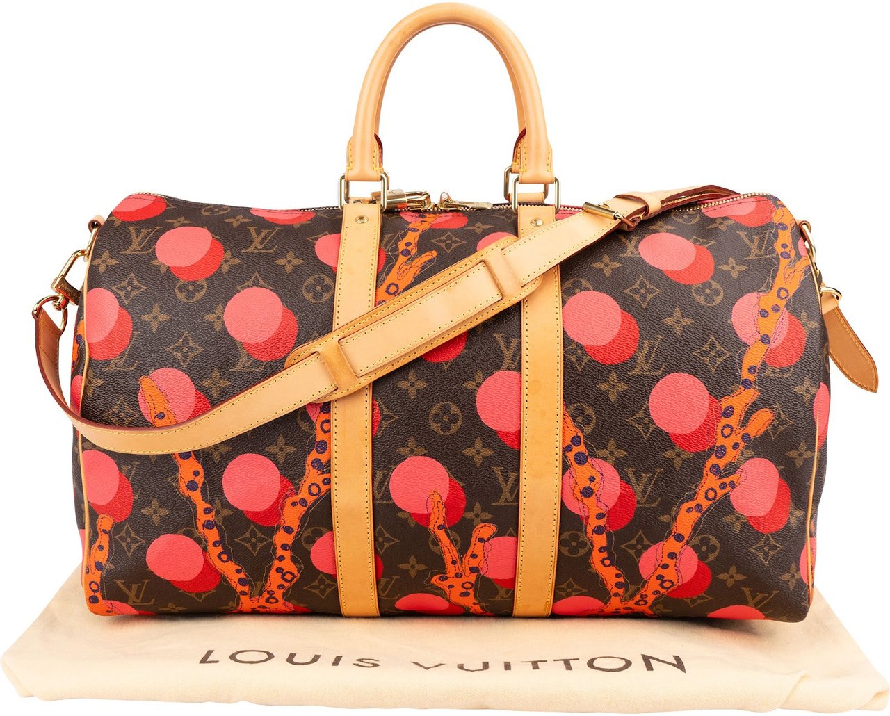 Louis Vuitton Monogram Canvas Limited Yayoi Kusama Ramages Dots Keepall 45 Bandoulière Travel Bag Rood