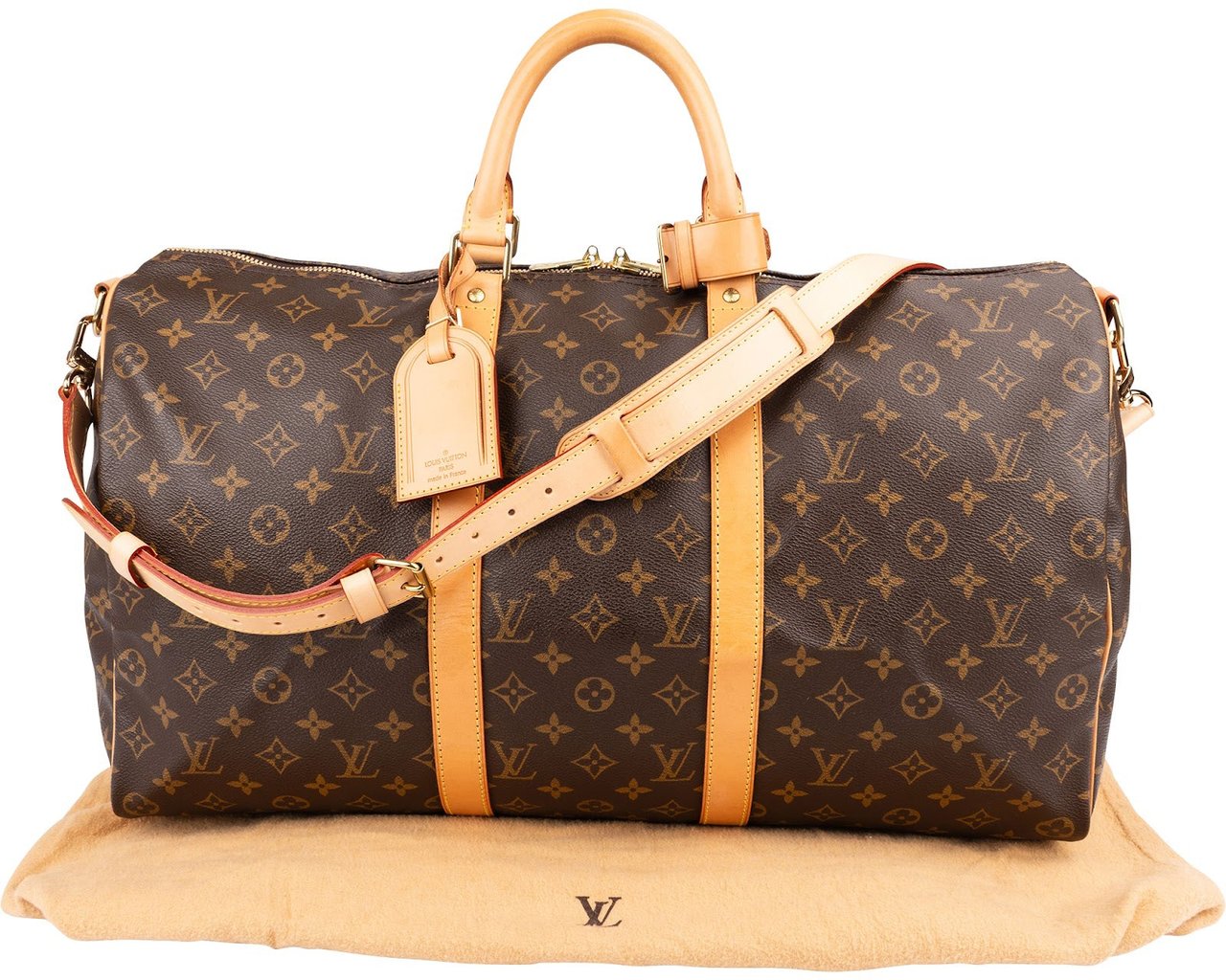 Louis Vuitton Monogram Canvas Keepall 50 Bandoulière Travel Bag Bruin