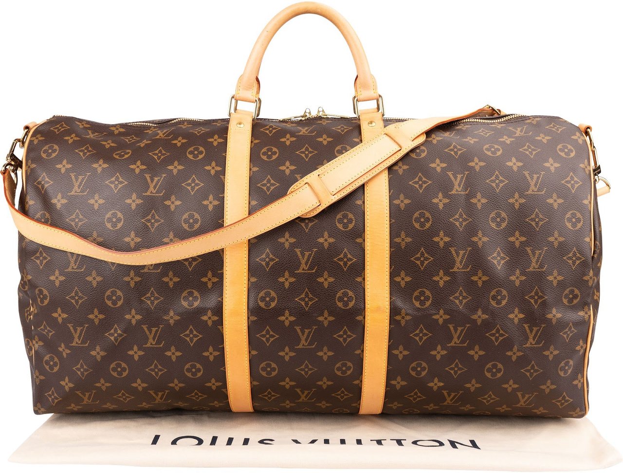 Louis Vuitton Monogram Canvas Keepall 60 Bandoulière Travel Bag Bruin