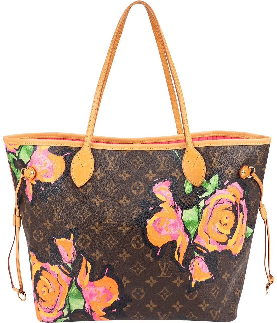 Louis Vuitton Limited Monogram Roses Neverfull MM Shoulder Bag Bruin