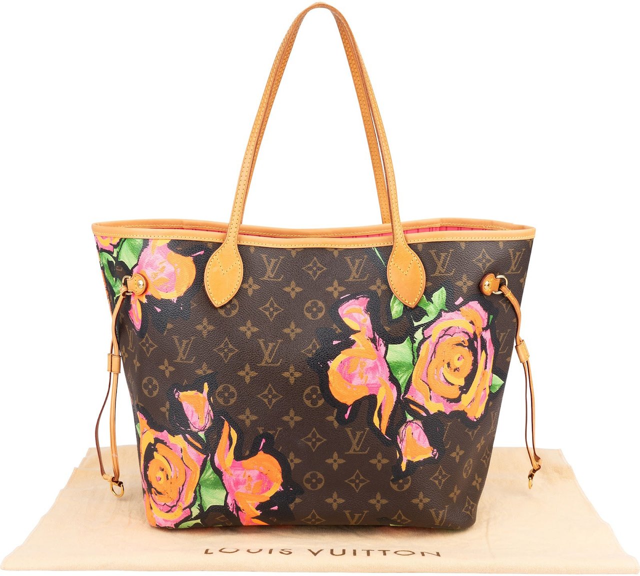 Louis Vuitton Limited Monogram Roses Neverfull MM Shoulder Bag Bruin