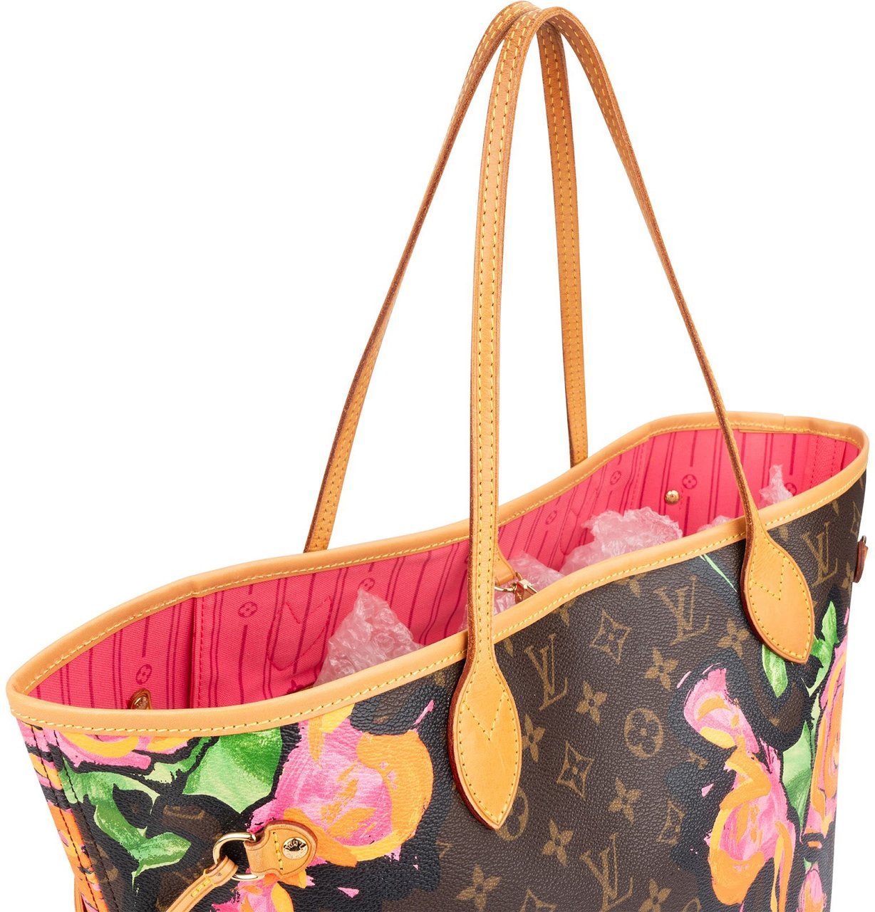 Louis Vuitton Limited Monogram Roses Neverfull MM Shoulder Bag Bruin