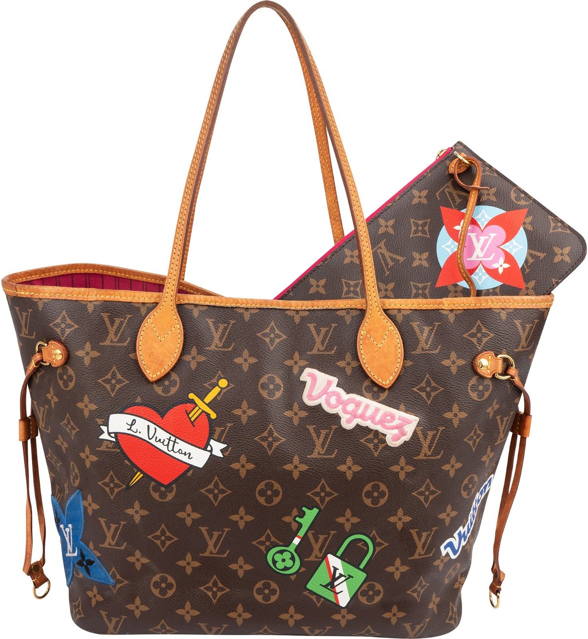 Louis Vuitton Monogram Canvas Illustre LV World Neverfull MM Shoulder Bag Bruin