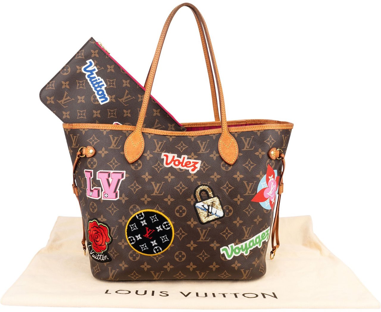 Louis Vuitton Monogram Canvas Illustre LV World Neverfull MM Shoulder Bag Bruin