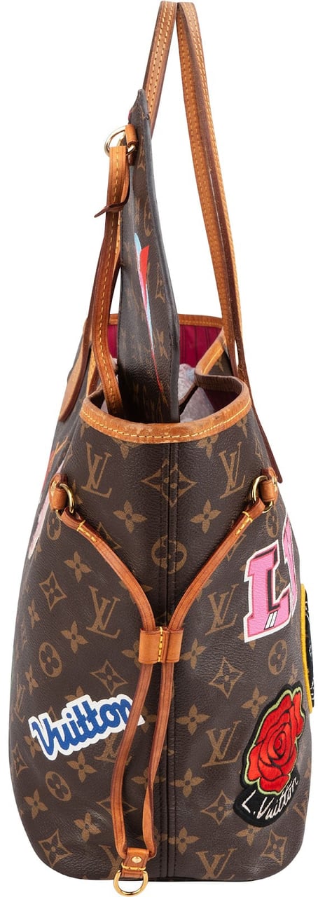 Louis Vuitton Monogram Canvas Illustre LV World Neverfull MM Shoulder Bag Bruin