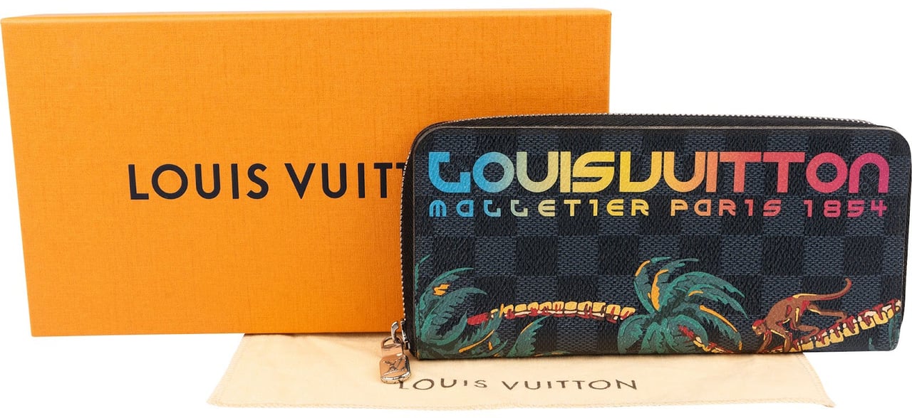 Louis Vuitton Monogram Damier Graphite Illustre Jungle Malletier Zippy Organizer Wallet Zwart