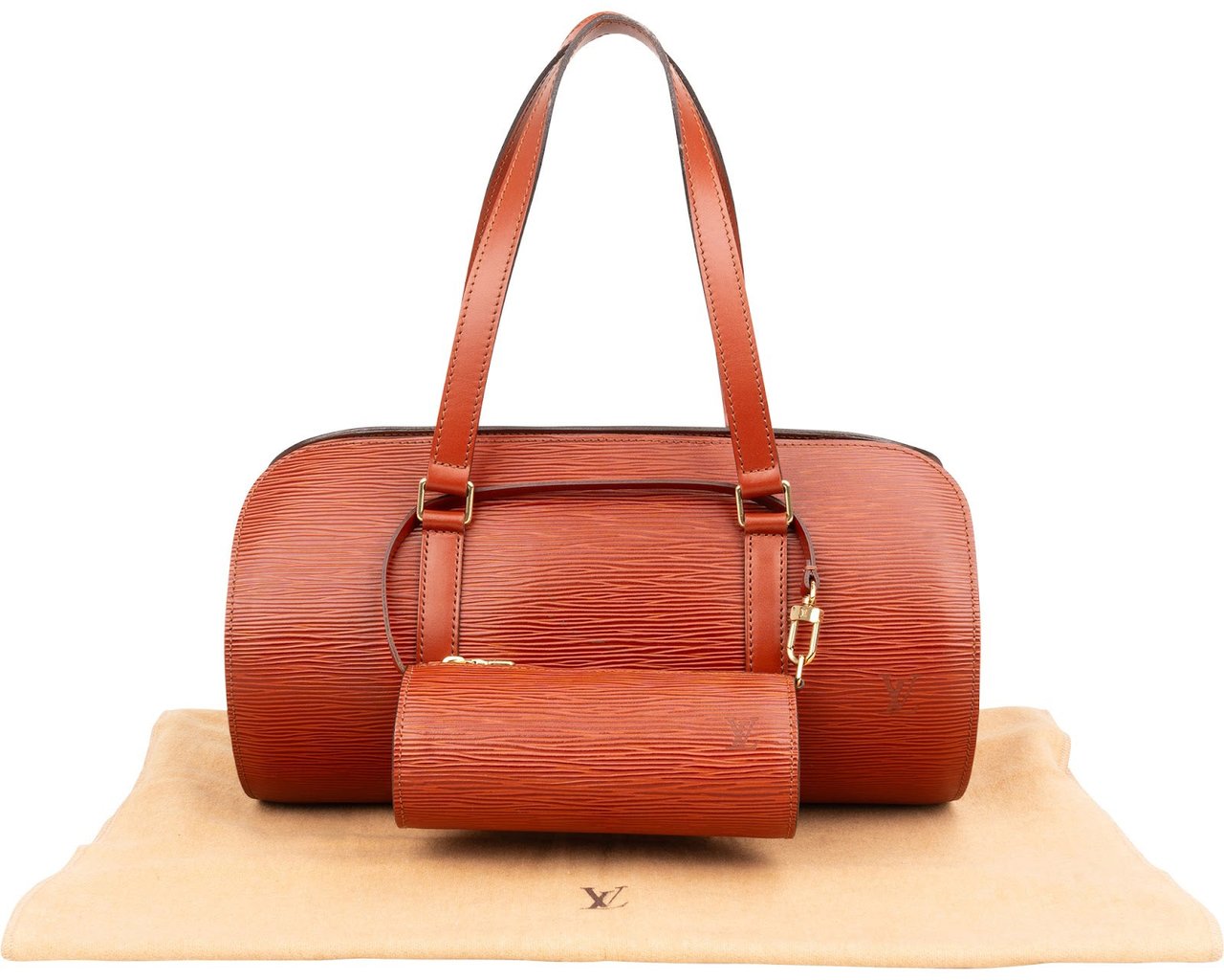 Louis Vuitton Cognac Epi Leather Soufflot Set Handbag Bruin