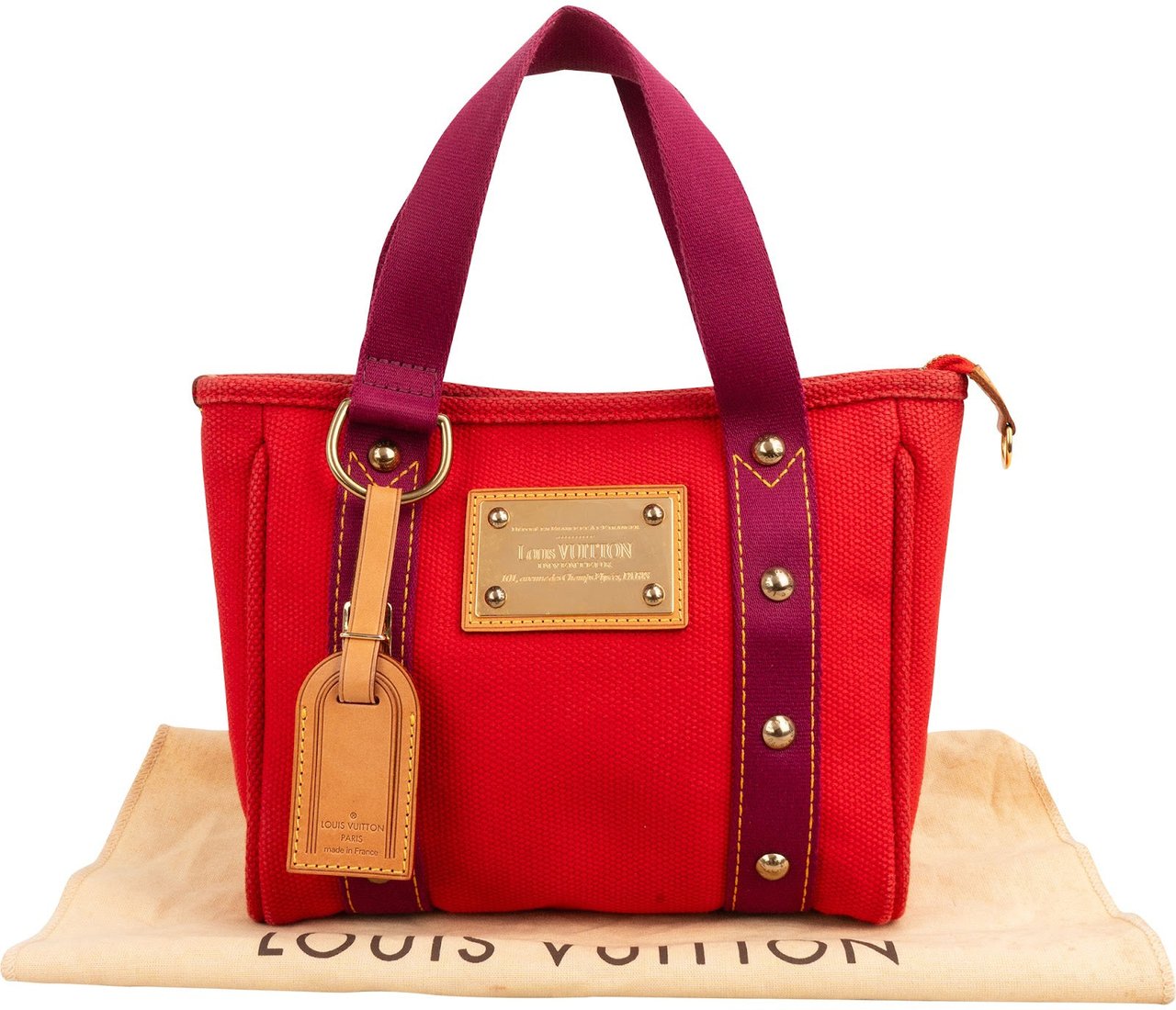 Louis Vuitton Rouge Cotton Antigua Cabas PM Handbag Rood