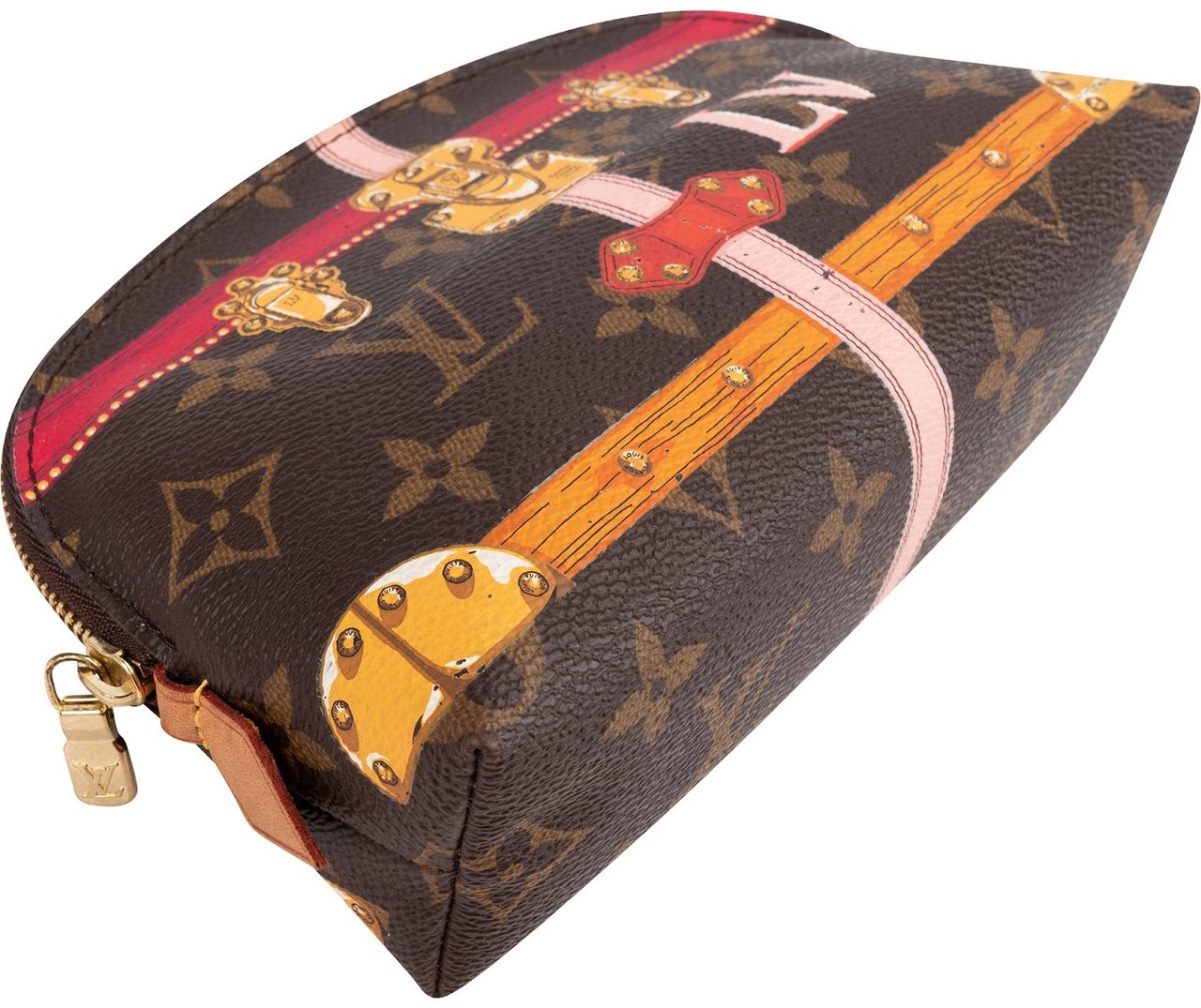 Louis Vuitton Monogram Canvas Trompe L'oeil Trunk Pochette Cosmetique Pouch Bruin