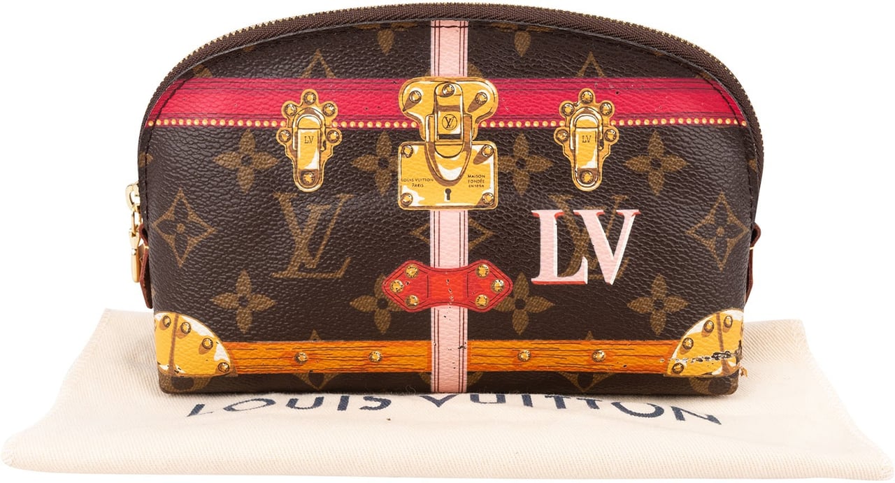 Louis Vuitton Monogram Canvas Trompe L'oeil Trunk Pochette Cosmetique Pouch Bruin