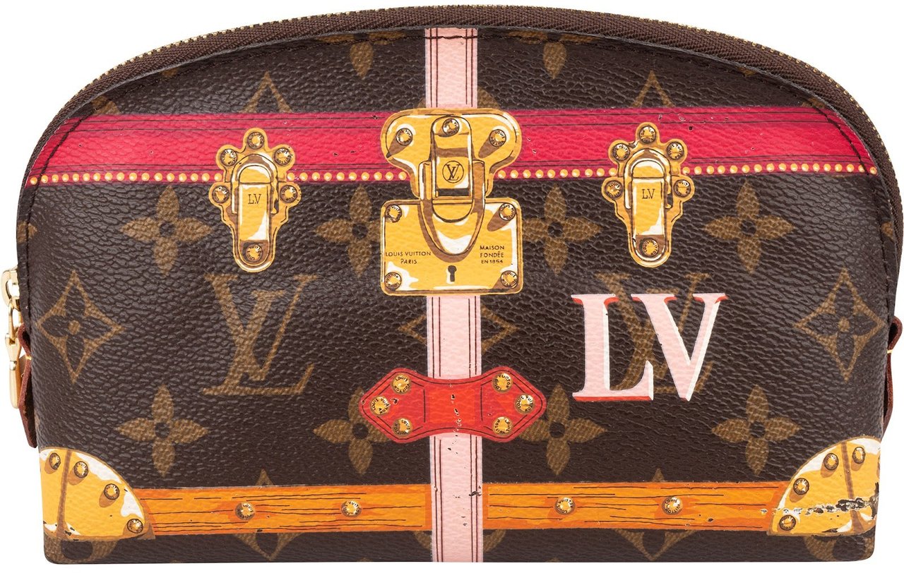 Louis Vuitton Monogram Canvas Trompe L'oeil Trunk Pochette Cosmetique Pouch Bruin