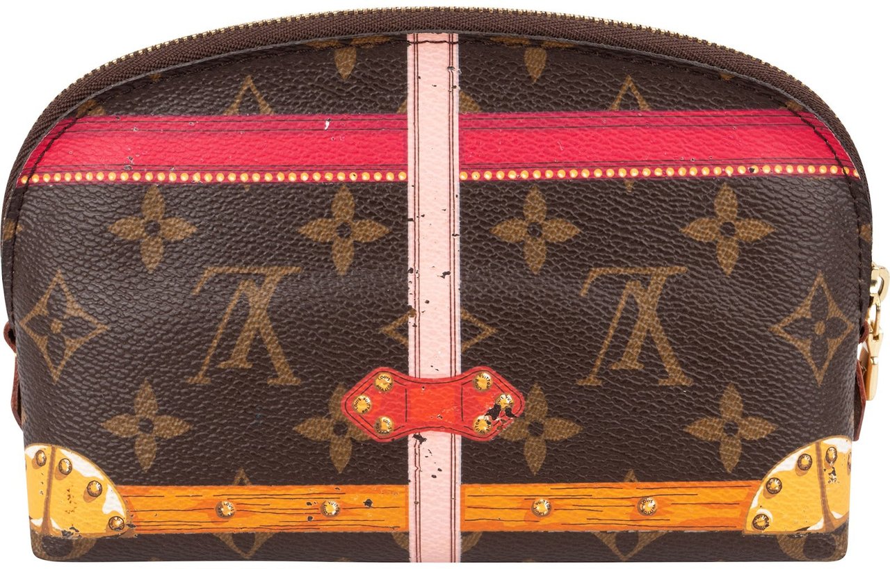 Louis Vuitton Monogram Canvas Trompe L'oeil Trunk Pochette Cosmetique Pouch Bruin