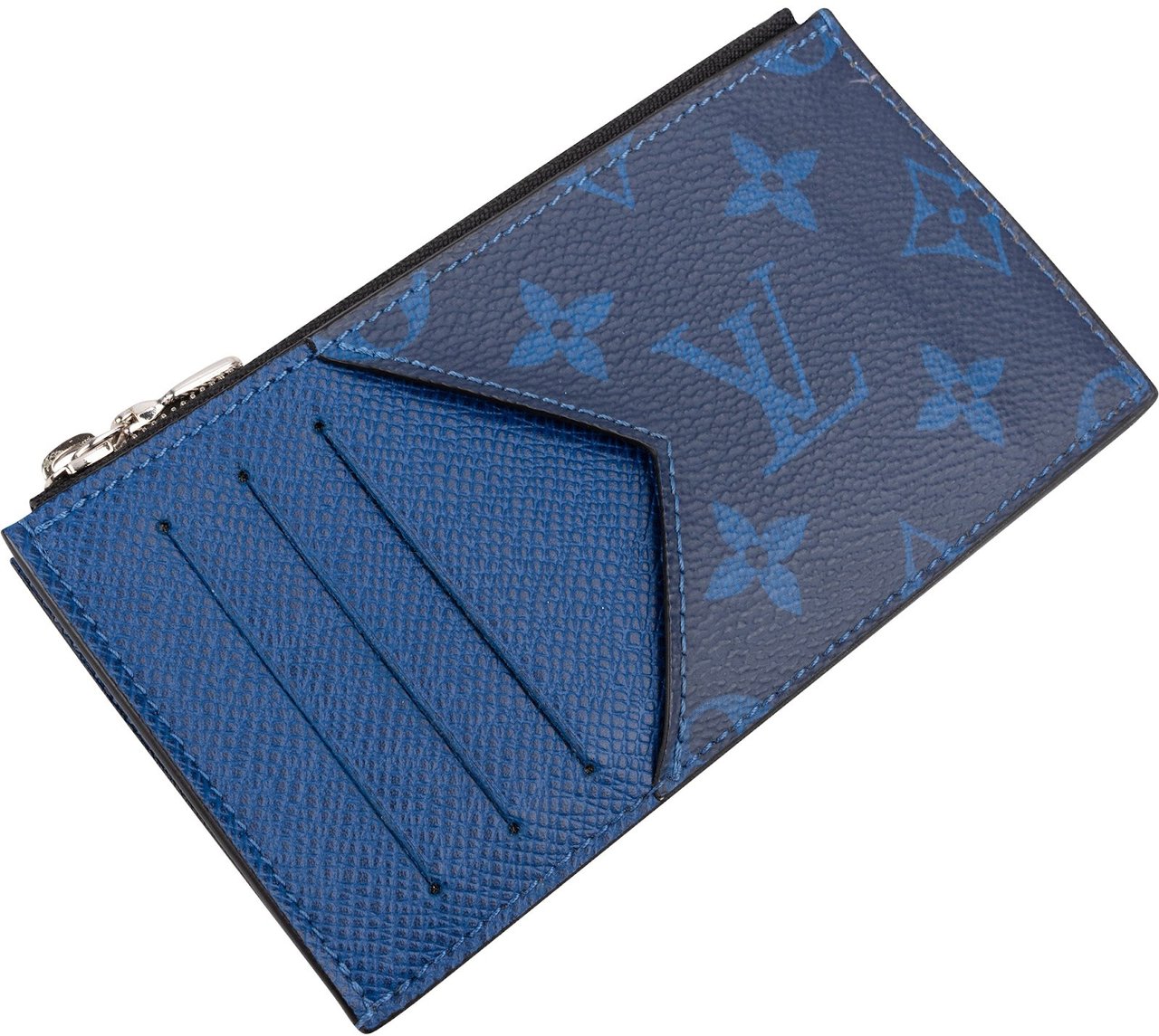 Louis Vuitton Monogram Taigarama Leather Coin Card Holder Wallet Blauw