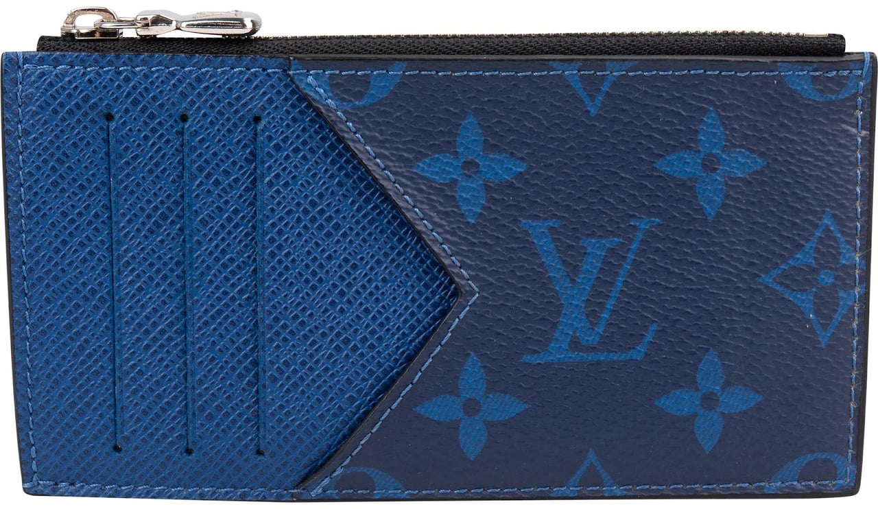 Louis Vuitton Monogram Taigarama Leather Coin Card Holder Wallet Blauw