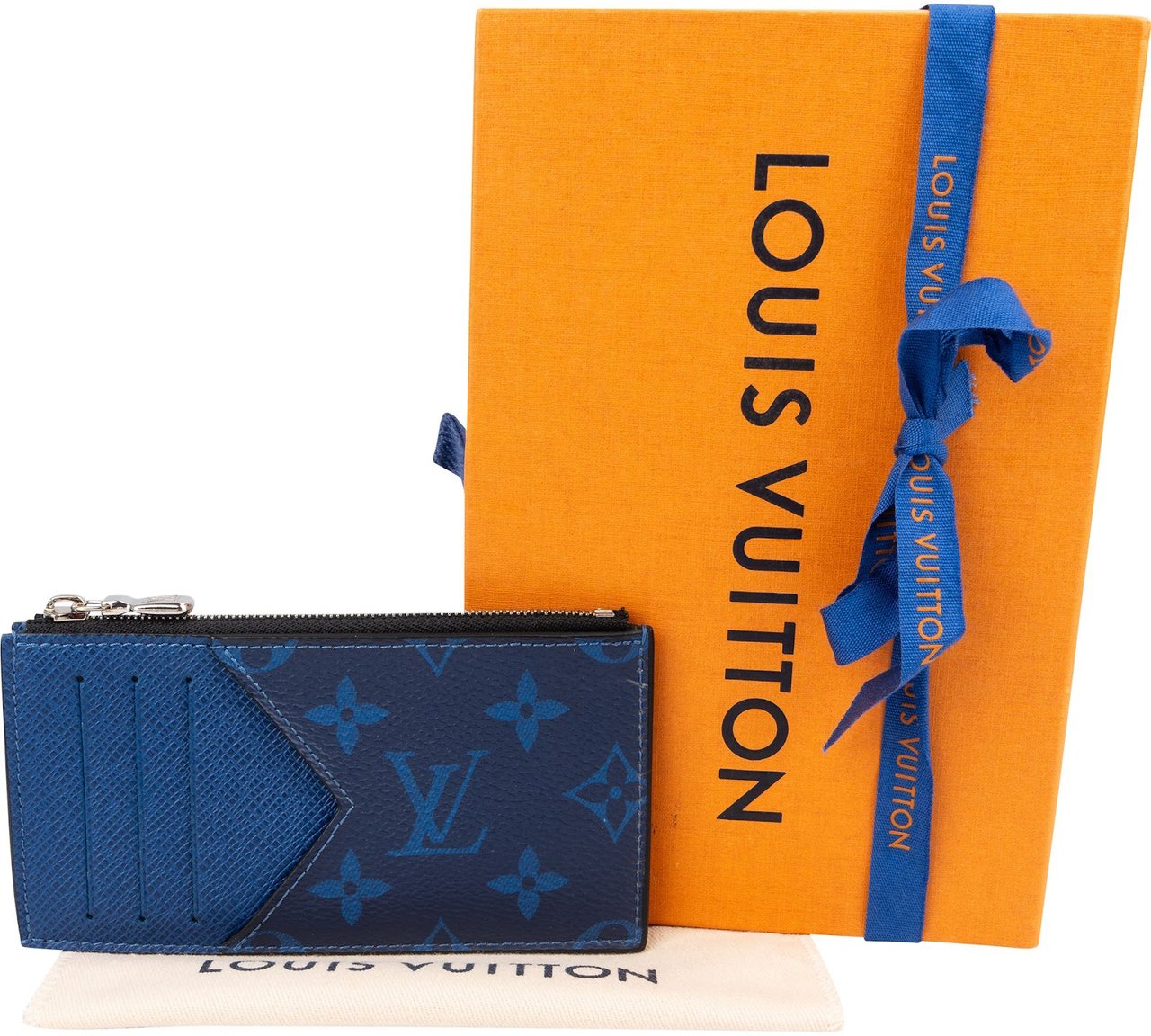 Louis Vuitton Monogram Taigarama Leather Coin Card Holder Wallet Blauw