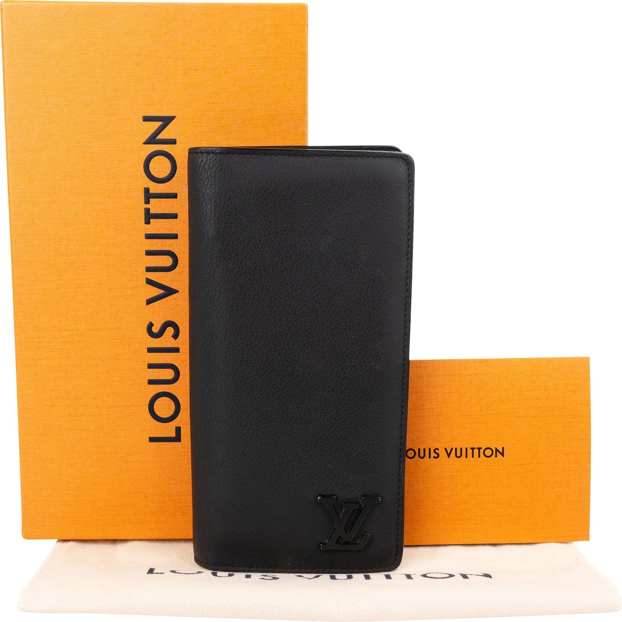 Louis Vuitton Black Leather Aerogram Brazza Wallet Zwart