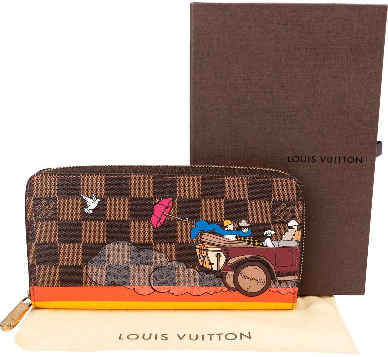 Louis Vuitton Monogram Damier Ebene Illustre Evasion Zippy Wallet Bruin