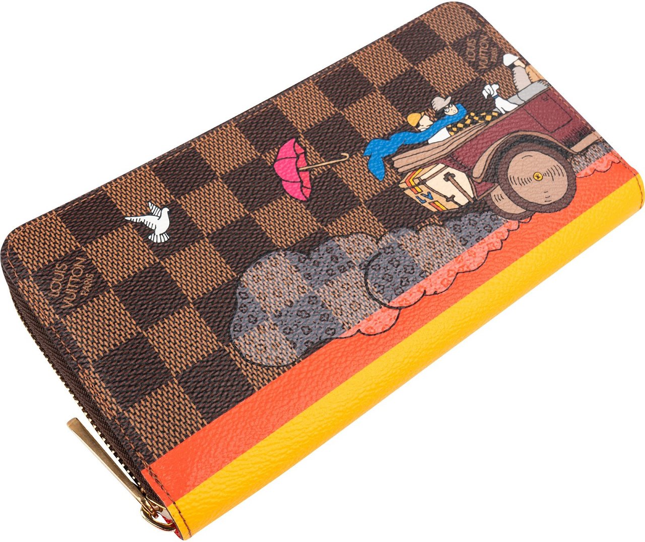Louis Vuitton Monogram Damier Ebene Illustre Evasion Zippy Wallet Bruin