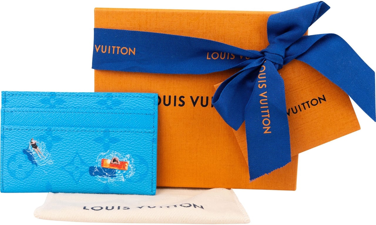 Louis Vuitton Monogram Summer Pool Double Card Holder Wallet Blauw