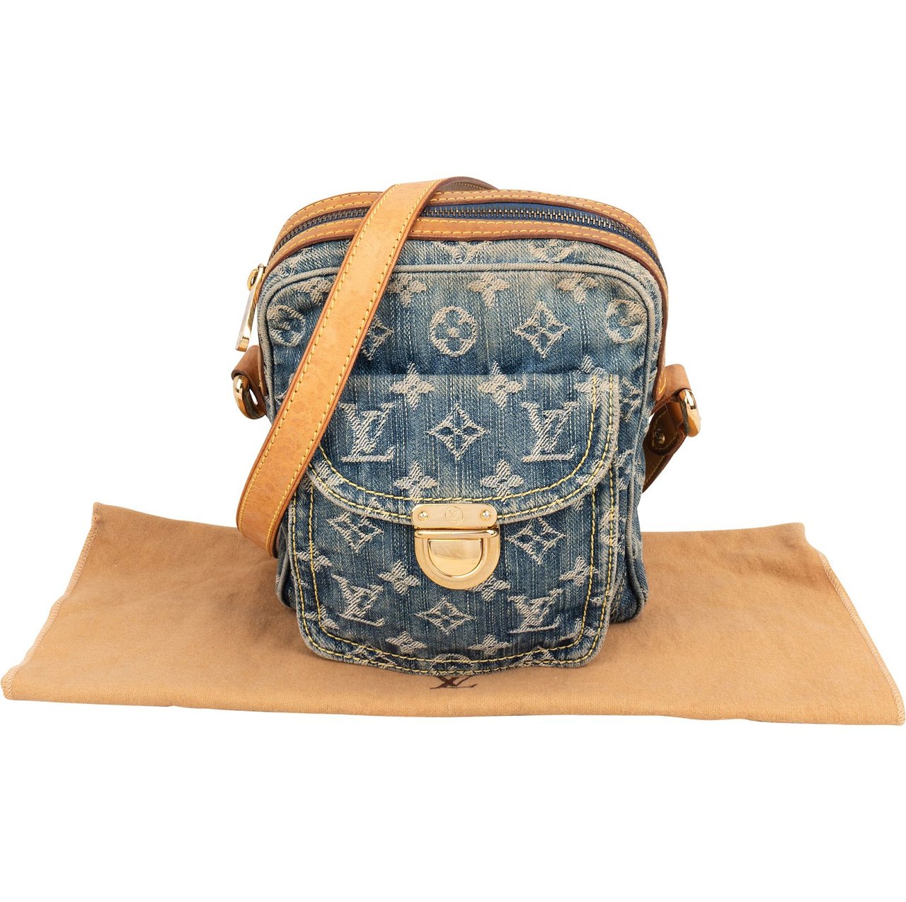 Louis Vuitton Monogram Denim Camera Crossbody Bag Blauw