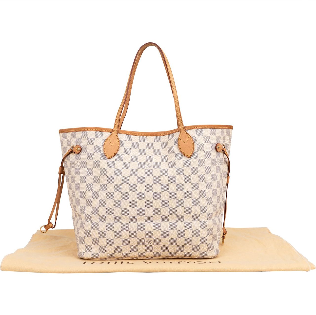 Louis Vuitton Monogram Damier Azur Canvas Neverfull MM Shoulder Bag Wit