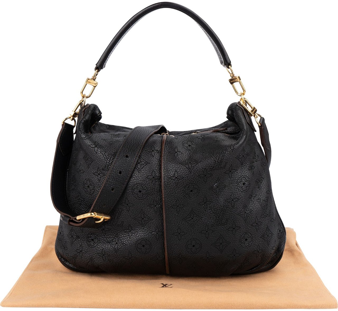 Louis Vuitton Monogram Mahina Leather Selene MM Shoulder Bag Zwart