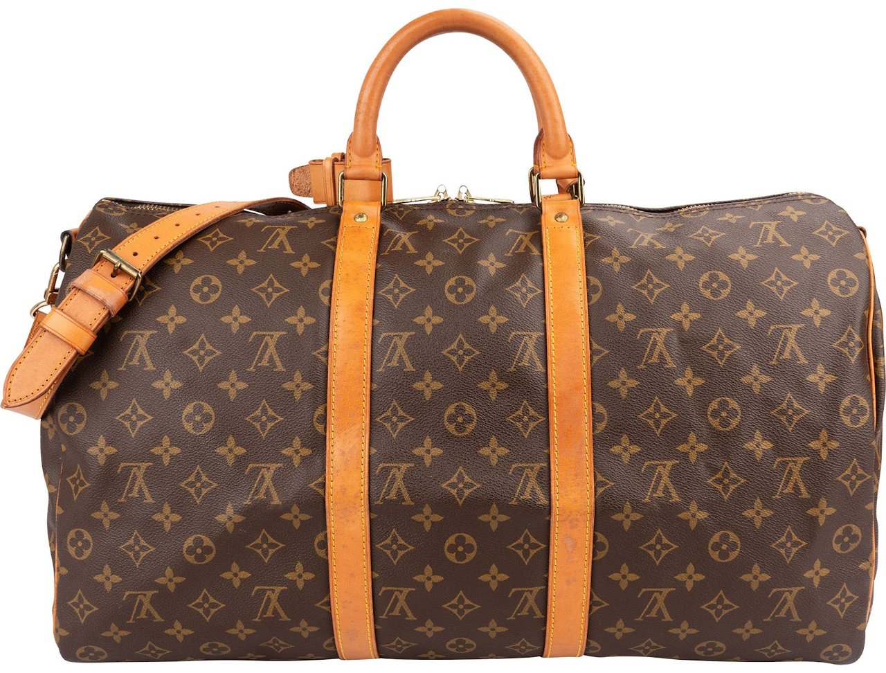 Louis Vuitton Monogram Canvas Keepall 50 Bandoulière Travel Bag Bruin
