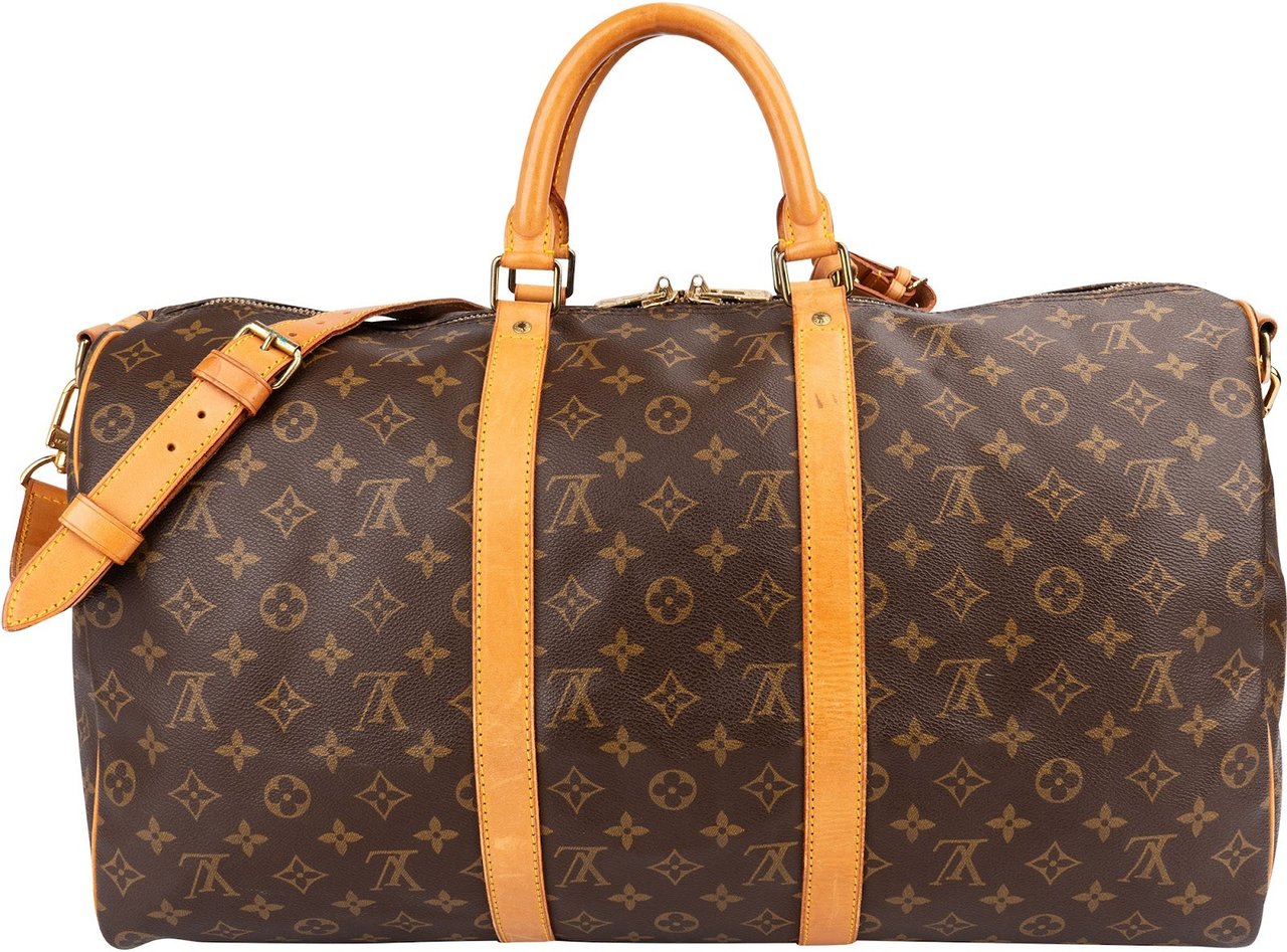 Louis Vuitton Monogram Canvas Keepall 50 Bandoulière Travel Bag Bruin