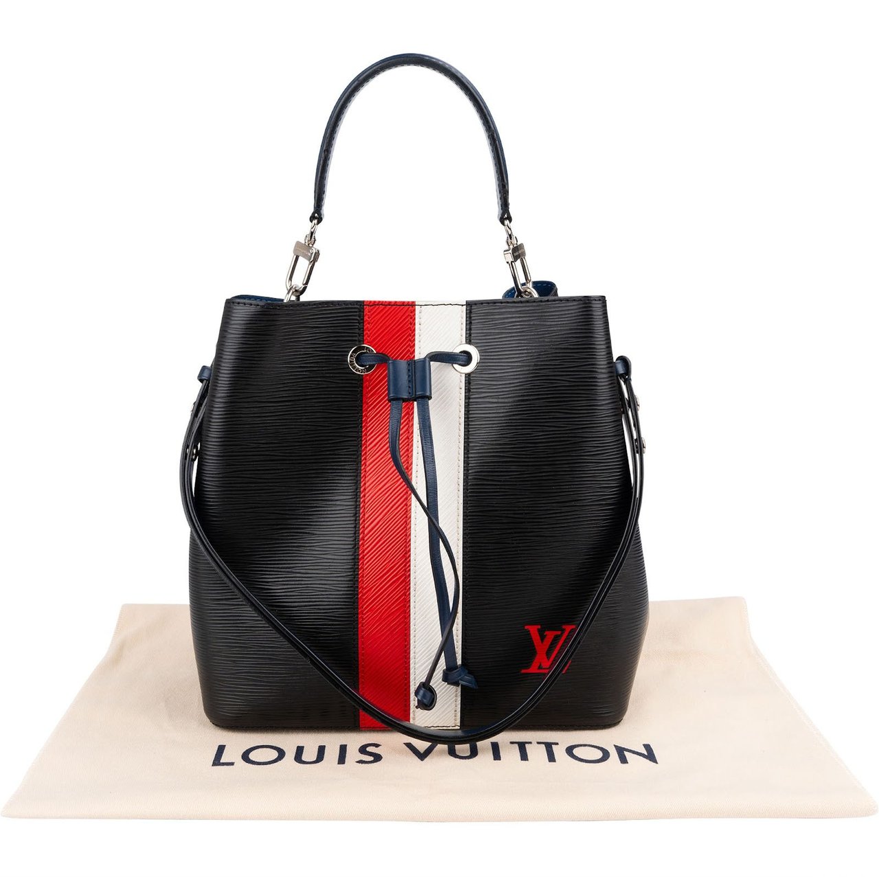 Louis Vuitton Noir Epi Leather Limited America's Cup Striped Tricolor NéoNoé Monaco Crossbody Bag Zwart