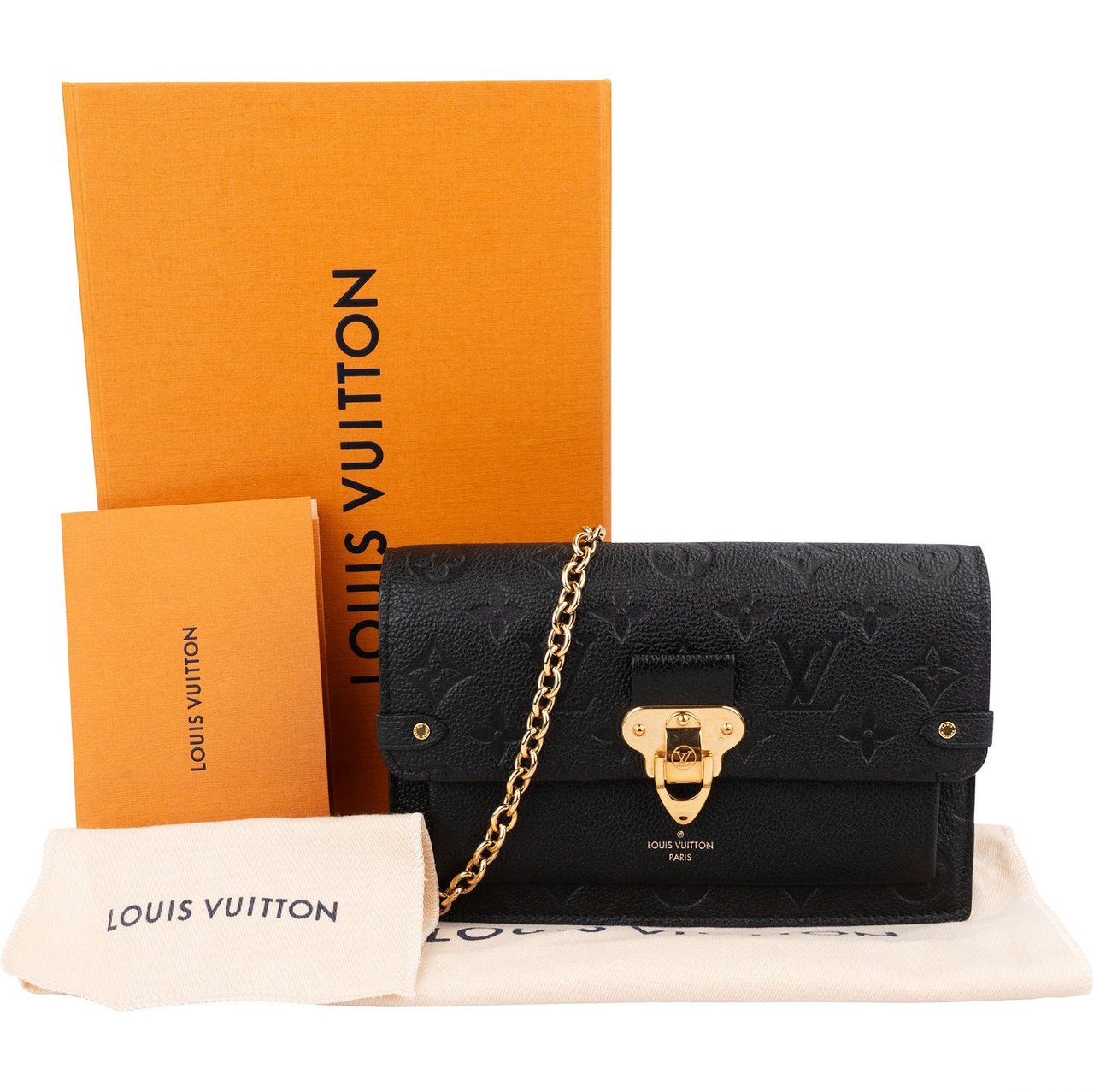 Louis Vuitton Noir Leather Empreinte Monogram Vavin Chain Crossbody Bag Zwart