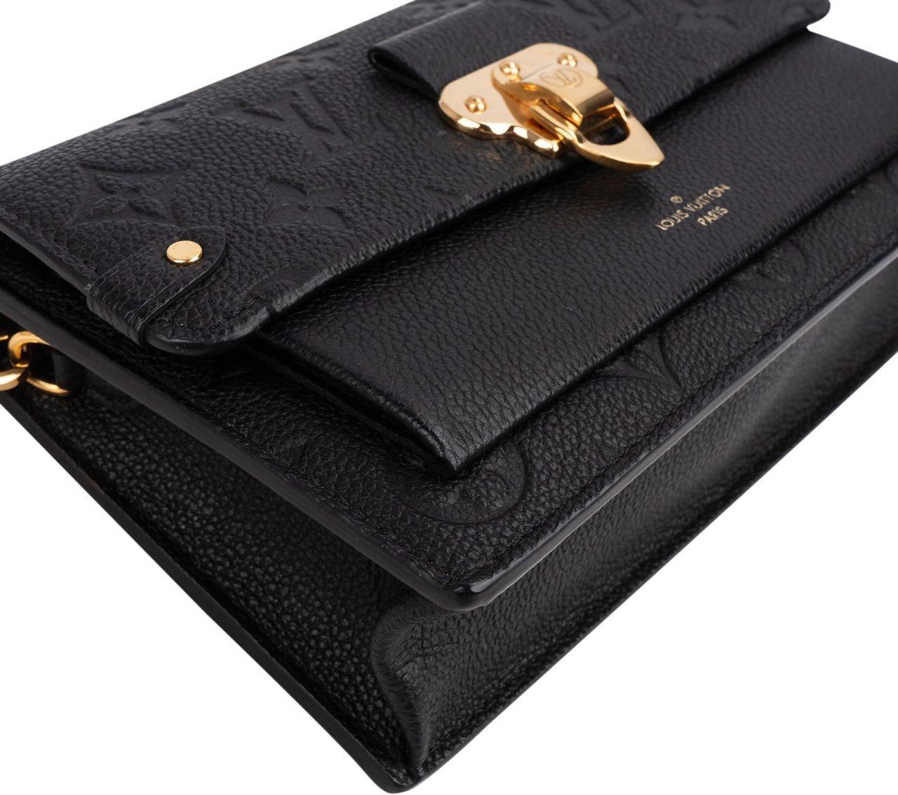 Louis Vuitton Noir Leather Empreinte Monogram Vavin Chain Crossbody Bag Zwart