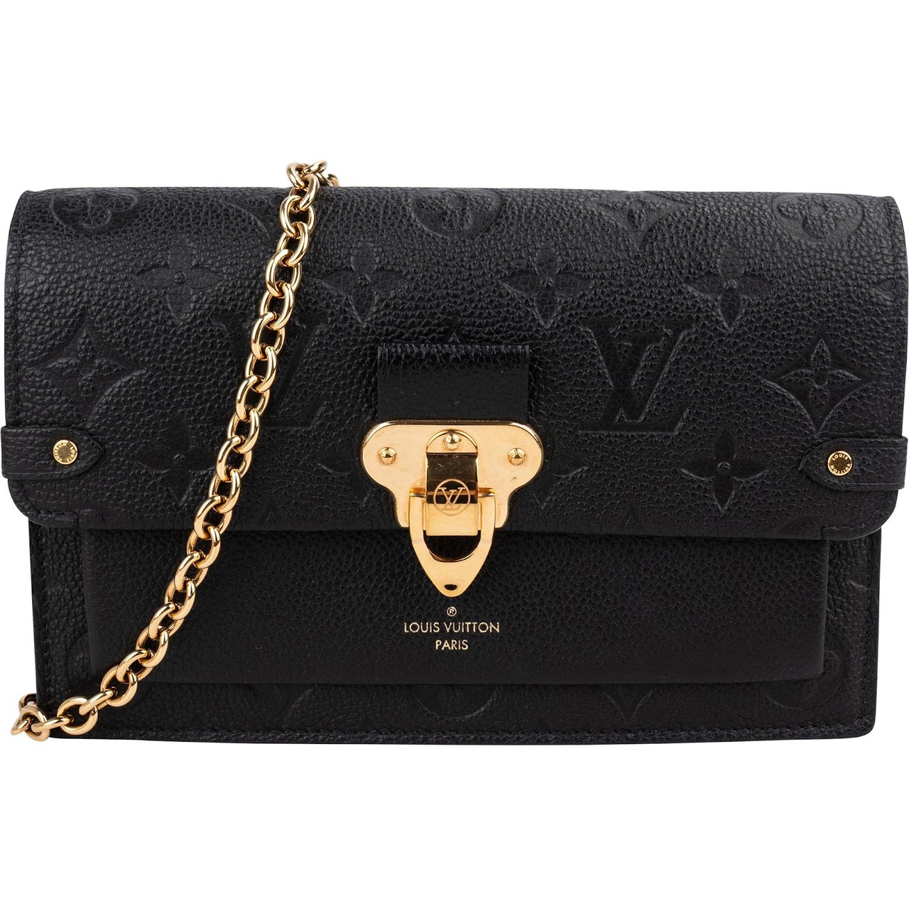Louis Vuitton Noir Leather Empreinte Monogram Vavin Chain Crossbody Bag Zwart