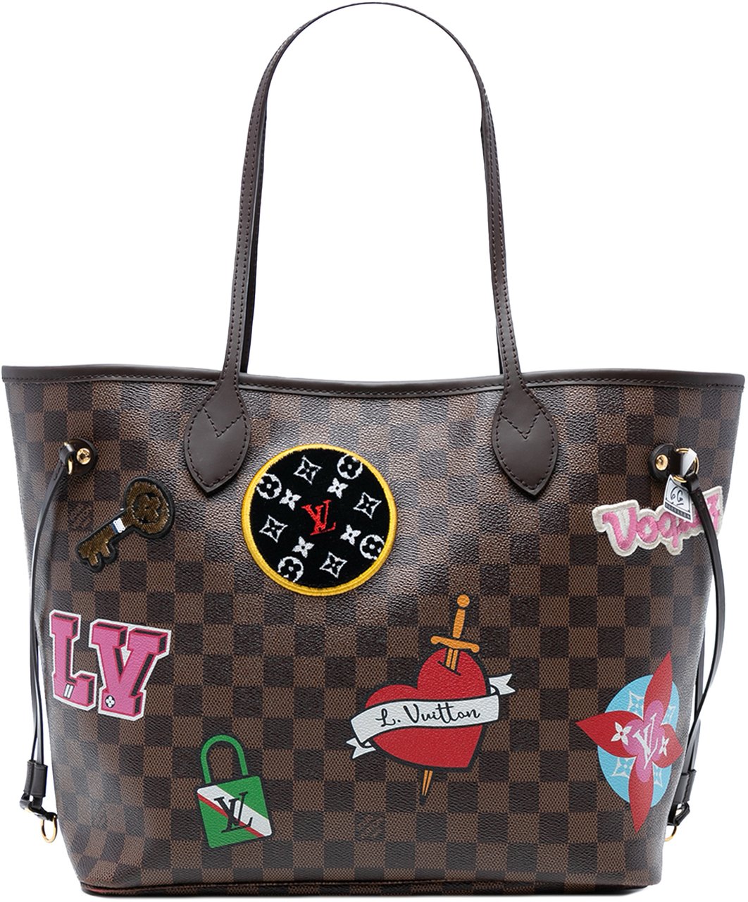 Louis Vuitton Damier Ebene Neverfull Patches MM Bruin