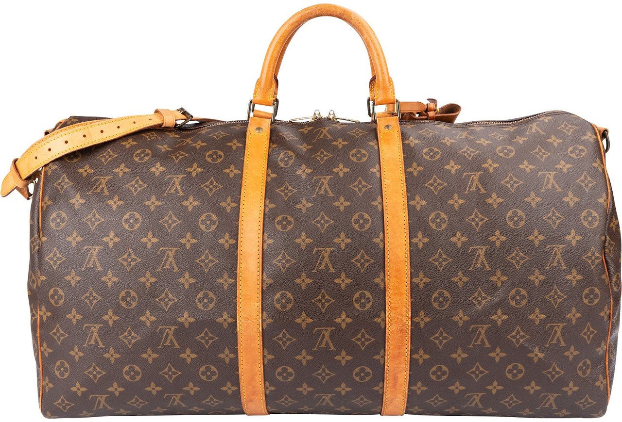 Louis Vuitton Monogram Canvas Keepall 60 Bandoulière Travel Bag Bruin