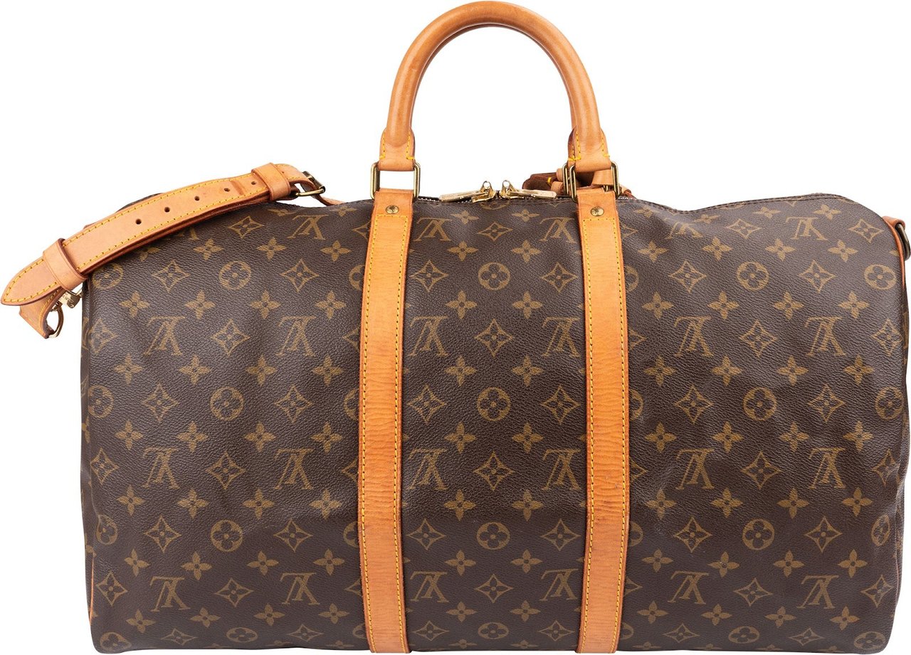 Louis Vuitton Monogram Canvas Keepall 50 Bandoulière Travel Bag Bruin