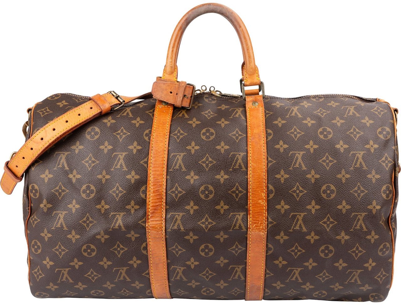 Louis Vuitton Monogram Canvas Keepall 50 Bandoulière Travel Bag Bruin