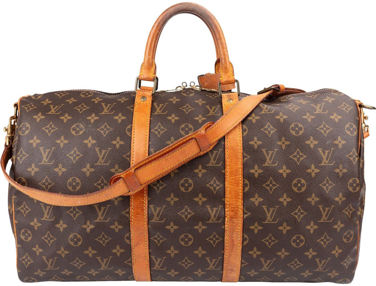 Louis Vuitton Monogram Canvas Keepall 50 Bandoulière Travel Bag Bruin