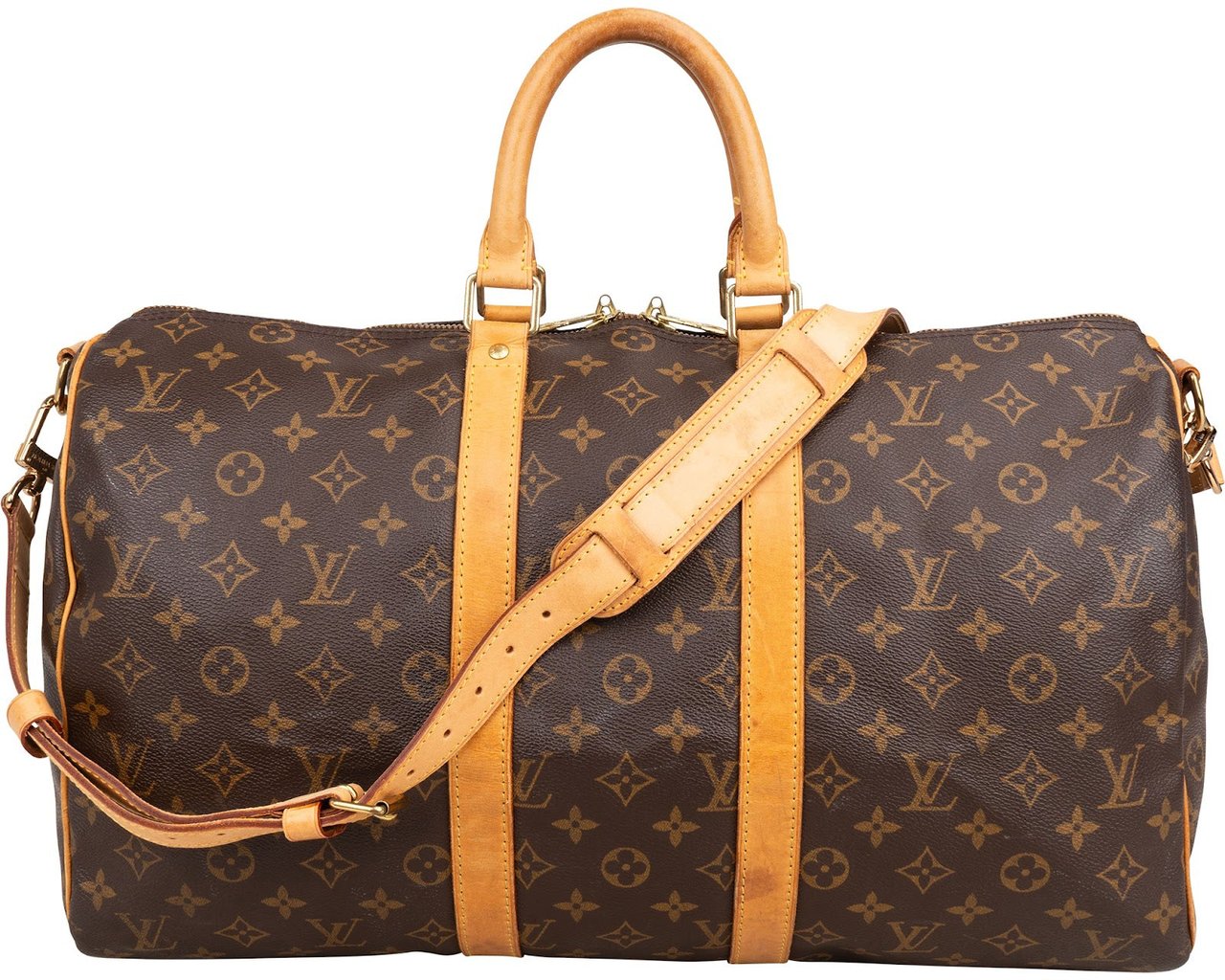 Louis Vuitton Monogram Canvas Keepall 45 Bandoulière Travel Bag Bruin