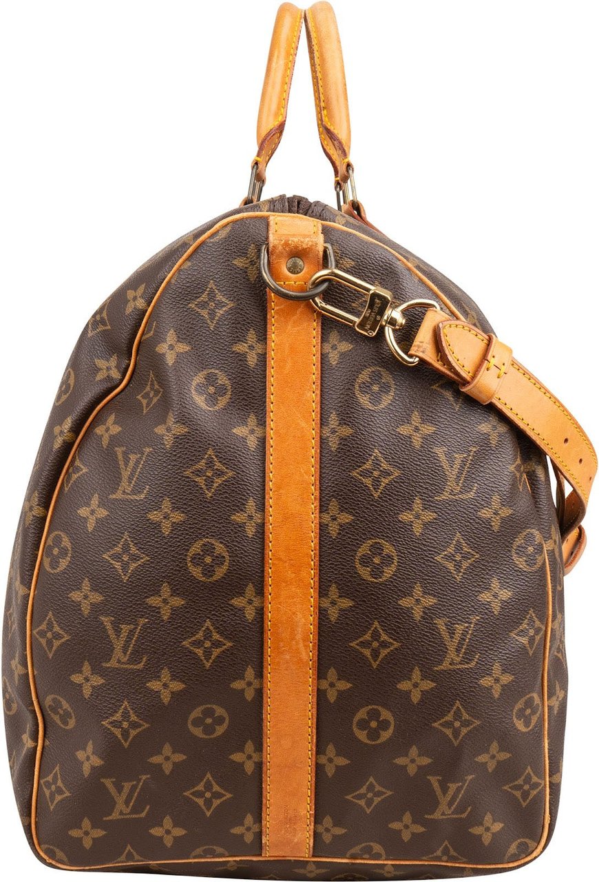 Louis Vuitton Monogram Canvas Keepall 60 Bandoulière Travel Bag Bruin