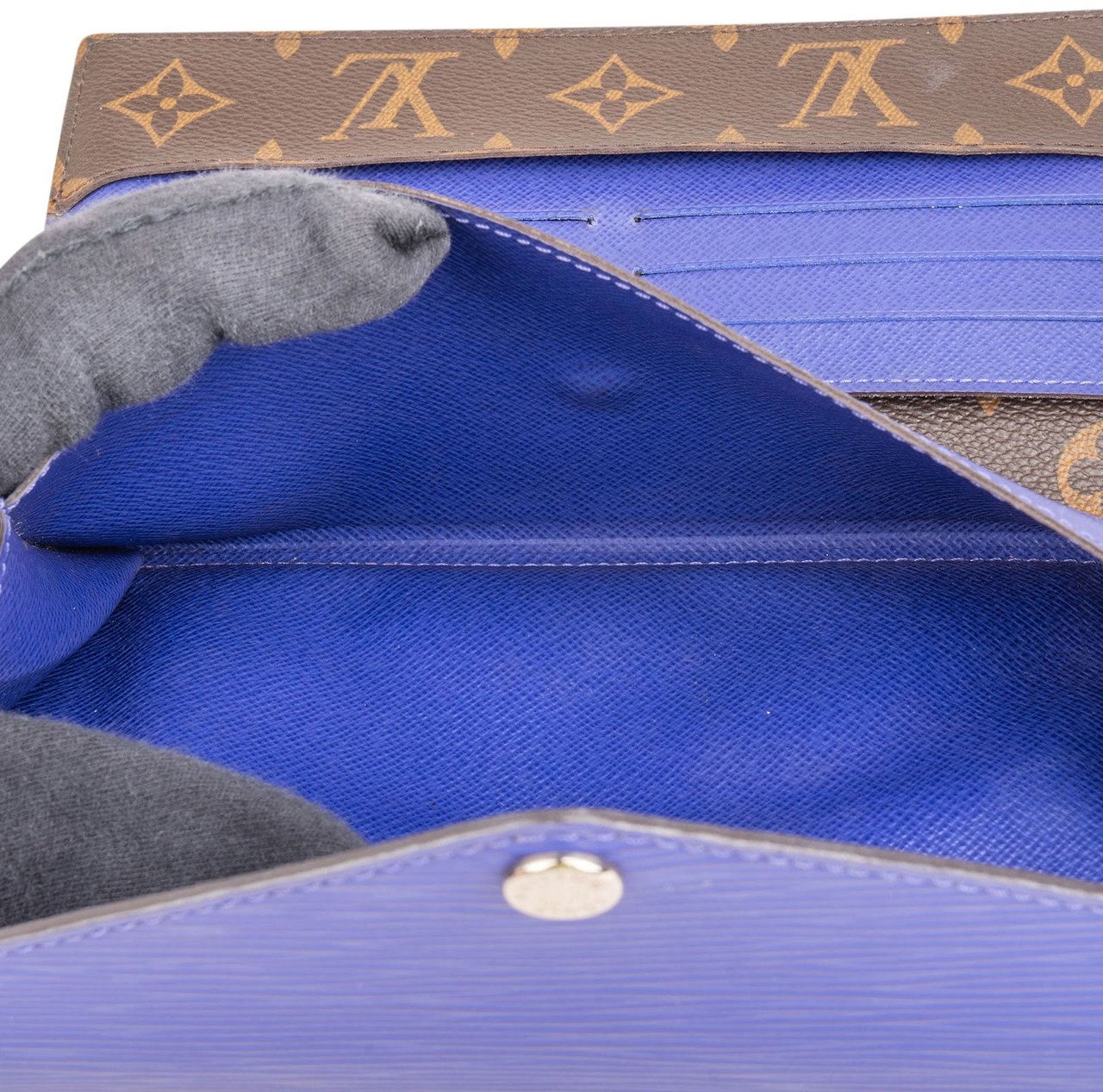 Louis Vuitton Blue Epi Leather Monogram Canvas Sarah Wallet Bruin