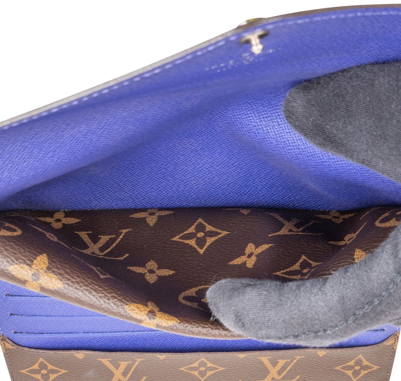 Louis Vuitton Blue Epi Leather Monogram Canvas Sarah Wallet Bruin