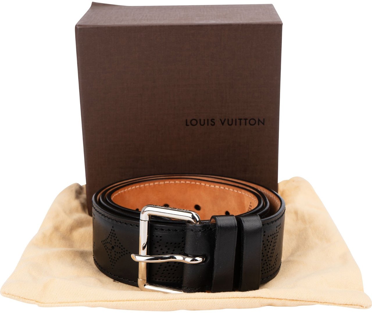 Louis Vuitton Black Perforated Leather Ceinture Belt (90 / 36) Zwart