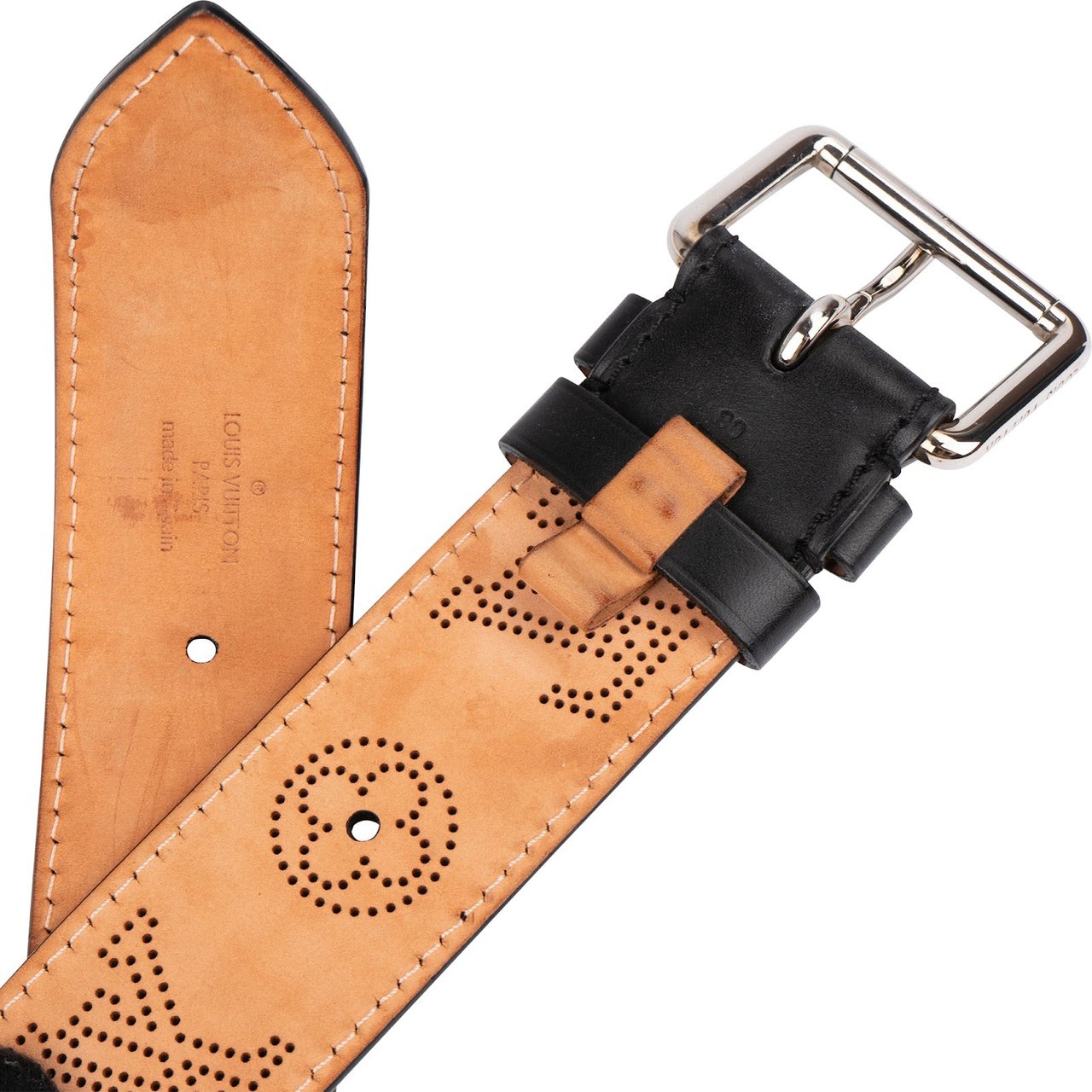 Louis Vuitton Black Perforated Leather Ceinture Belt (90 / 36) Zwart